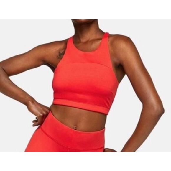 Outdoor Voices Red TechSweat High Neck Crop Top Sports Bra L - Picture 1 of 8